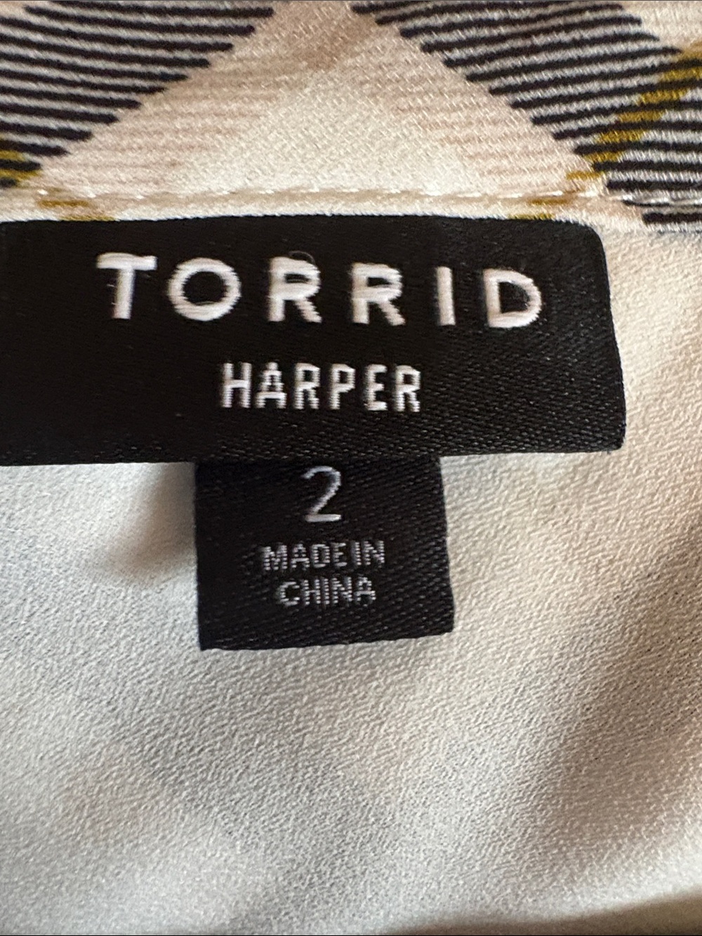 Torrid Ivory Plaid Tunic with Black and Gold Lines - Picture 7 of 7
